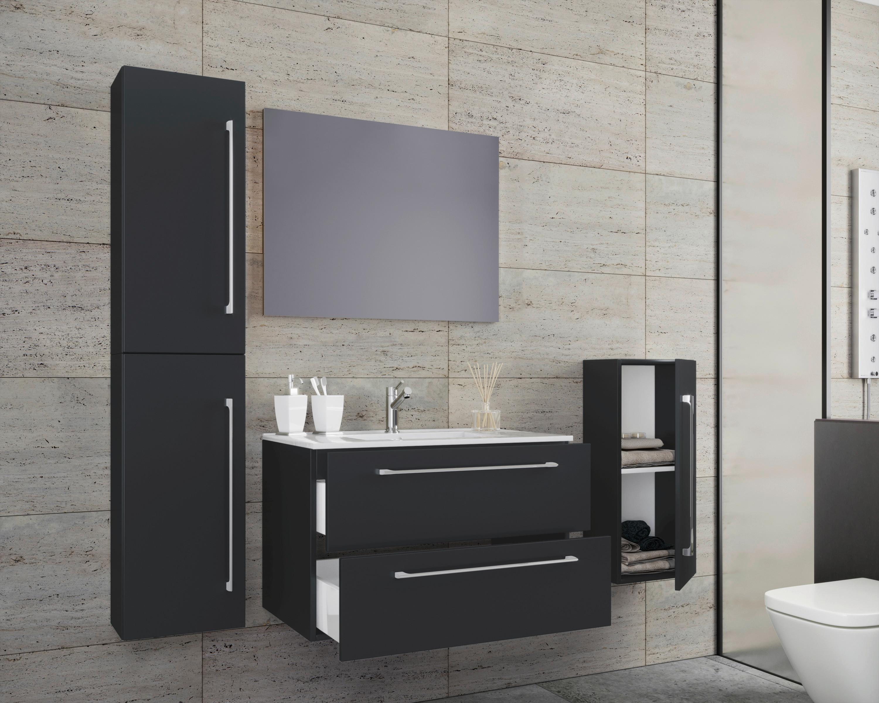 Badezimmer Badinos 5-Teilig Schwarz B: 80 cm - Schwarz/Weiß, MODERN, Keramik/Holzwerkstoff (147cm) - MID.YOU