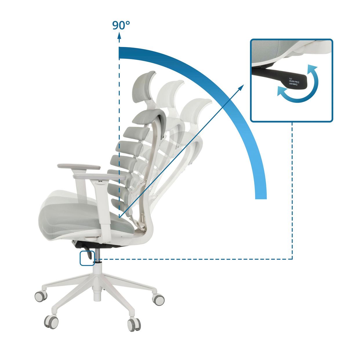 Drehstuhl Ergo Line W Hellgrau B: 67 Cm - Hellgrau/Weiß, MODERN, Kunststoff/Textil (67/116 - 133/65cm) - MID.YOU
