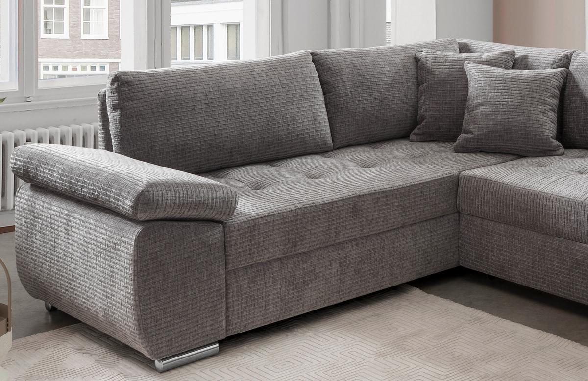 Wohnlandschaft Terana Grau mit Schlaffunktion, Mikrofaser - Chromfarben/Grau, KONVENTIONELL, Textil (219/305/157cm) - Livetastic