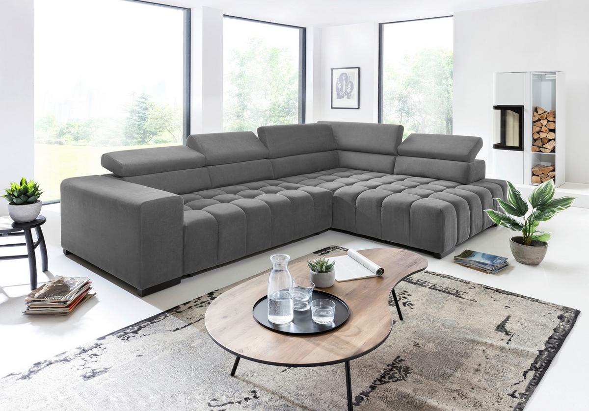 Eckschlafsofa Elias Neu Grau S: 307 cm - Schwarz/Grau, Design, Textil (307/201cm) - Livetastic