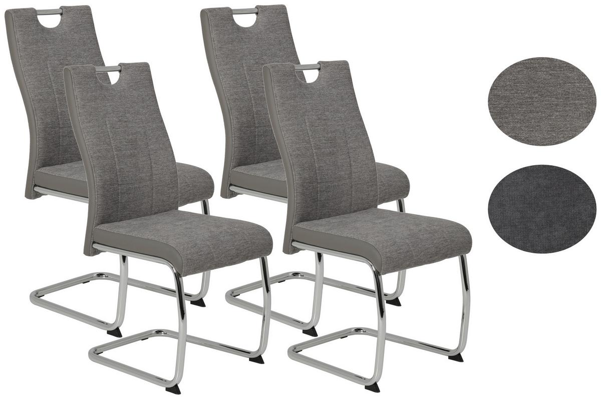 Schwingstuhl Alina Grau Gepolstert 4er-Set - Chromfarben/Grau, MODERN, Textil/Metall (43/98/59cm) - MID.YOU