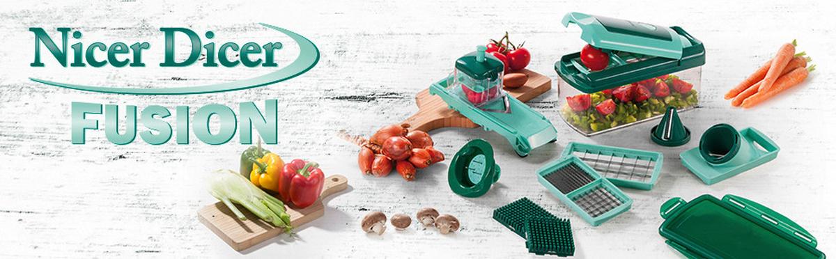 Obst/Gemüseschneiderset-Set Nicer Dicer Fusion 16 -teilig. - Dunkelgrün, Basics, Kunststoff/Metall - Genius
