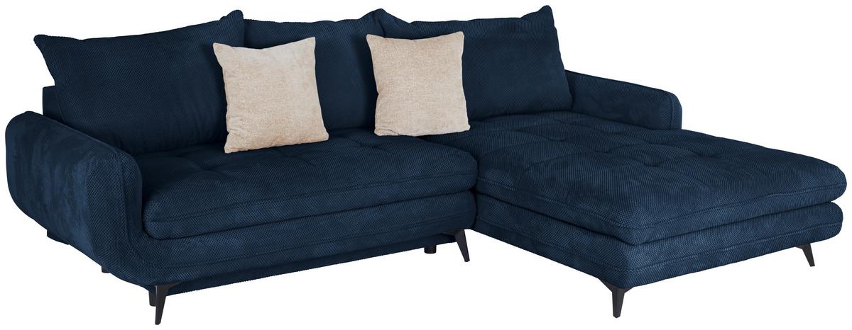 Ecksofa Mit Schlaffunktion & Bettkasten Wave Dunkelblau - Beige/Schwarz, MODERN, Textil (266/189cm)