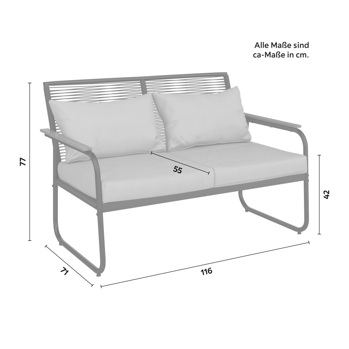 Terasová sedací souprava ELLY - šedá/černá, Moderní, kov/textil (116/77/71cm) - Bessagi Garden