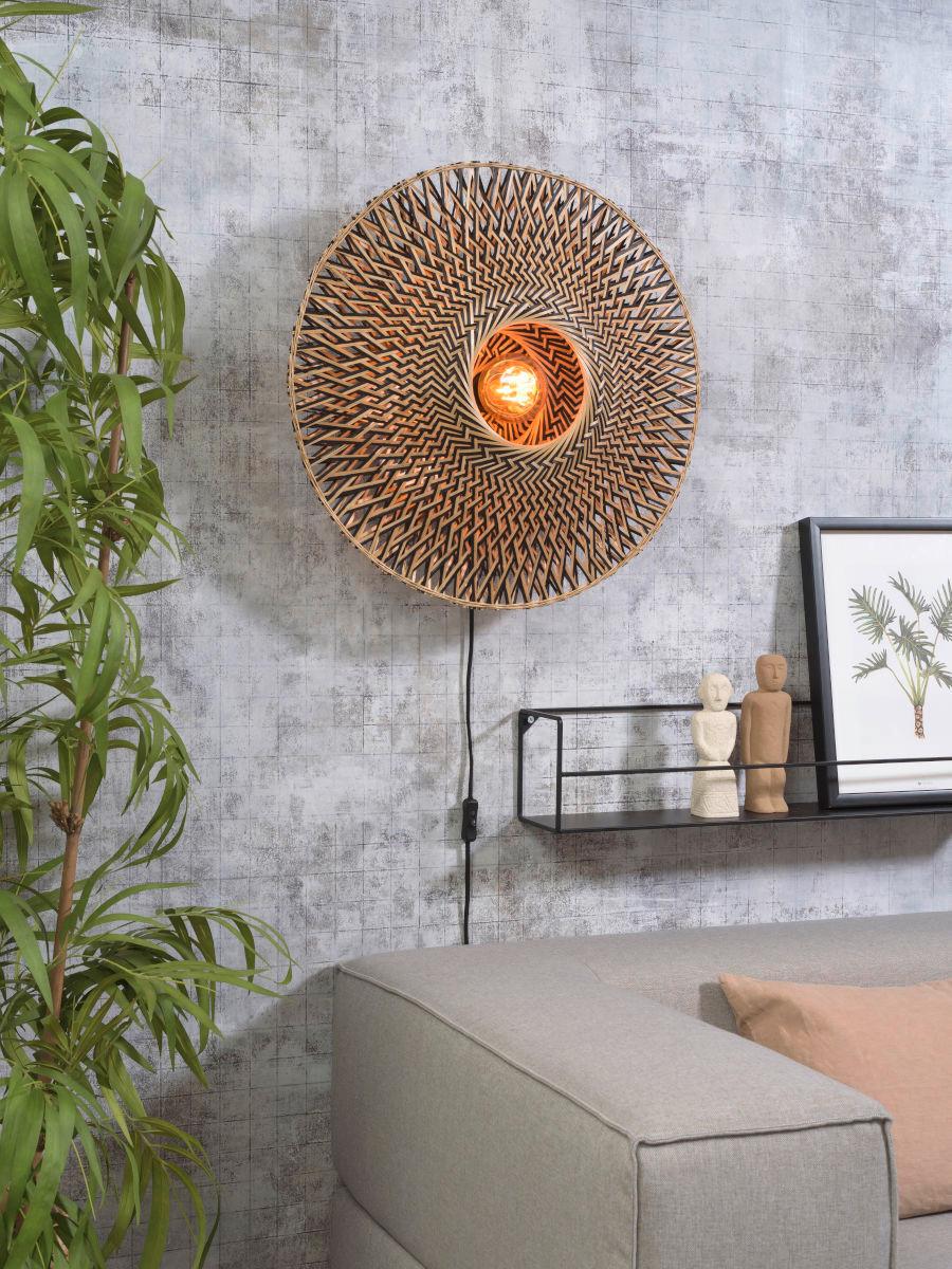 Wandleuchte Bali 1-flammig Mit Schnurschalter - Hellbraun/Schwarz, Design, Naturmaterialien/Metall (60/15cm) - Good & Mojo