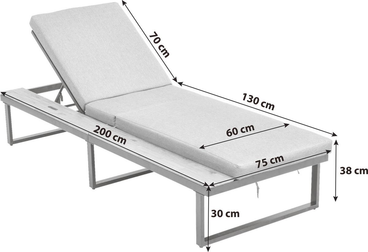Sonnenliege Victoria - Anthrazit/Grau, MODERN, Holz/Kunststoff (75/38/200cm) - Beldano