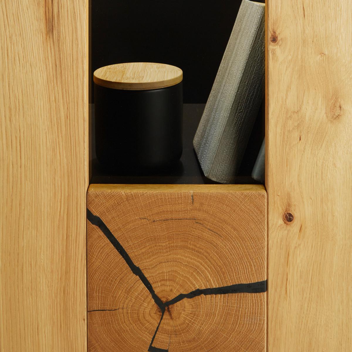 ZÁVĚSNÁ VITRÍNA STOCKHOLM - barvy dubu/černá, Moderní, kov/kompozitní dřevo (37/119/38cm) - Premium Living