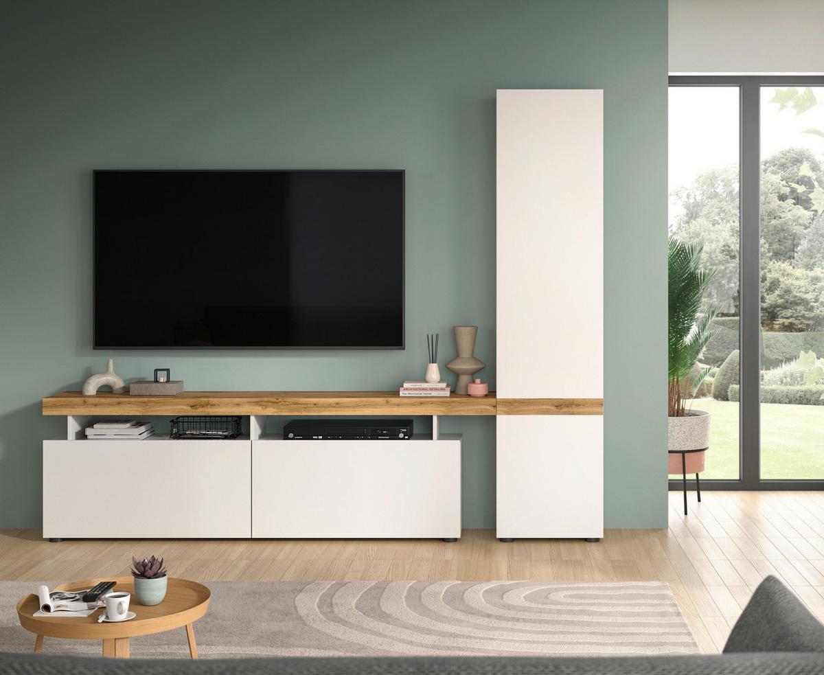 Wohnwand Jam Eiche Wotan Dekor B: 235cm - Eiche Wotan/Schwarz, Design, Holzwerkstoff (235/190/30cm) - MID.YOU