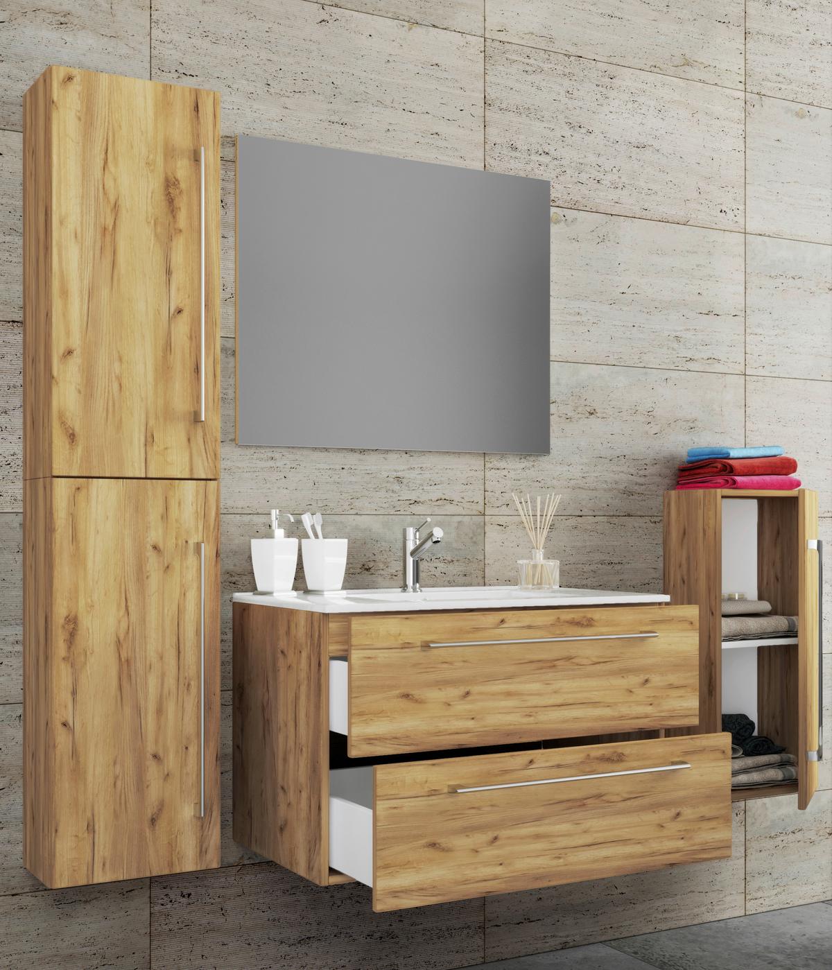 Badezimmer Badinos 5-Teilig Honigeiche B: 80 cm - Honigeiche/Weiß, MODERN, Keramik/Holzwerkstoff (147cm) - MID.YOU