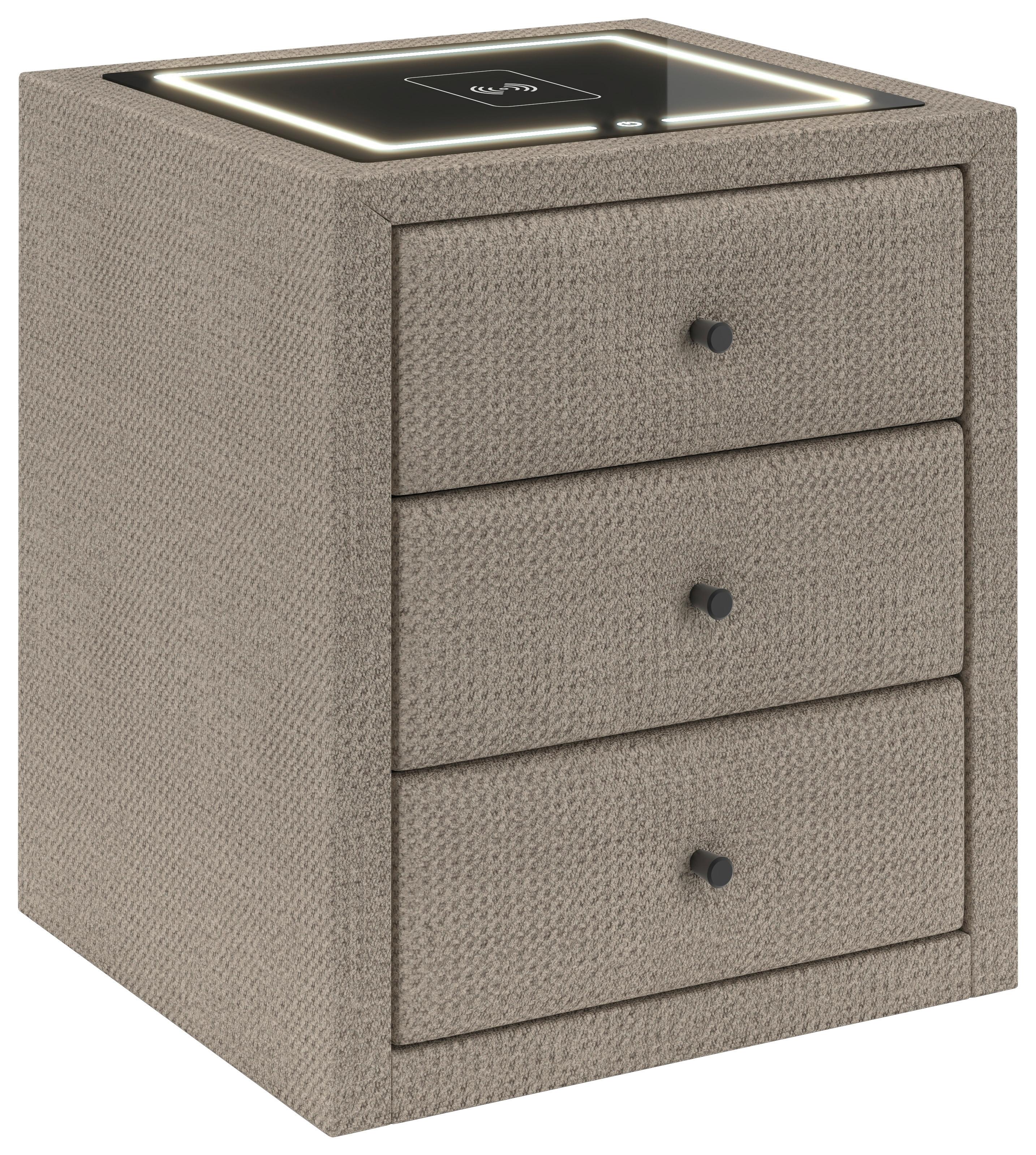 Nachtkästchen Brisbane II mit Induktionsladezone B: 49,5cm - Beige, Trend, Glas/Holzwerkstoff (49,5/56,5/46cm) - Sembella