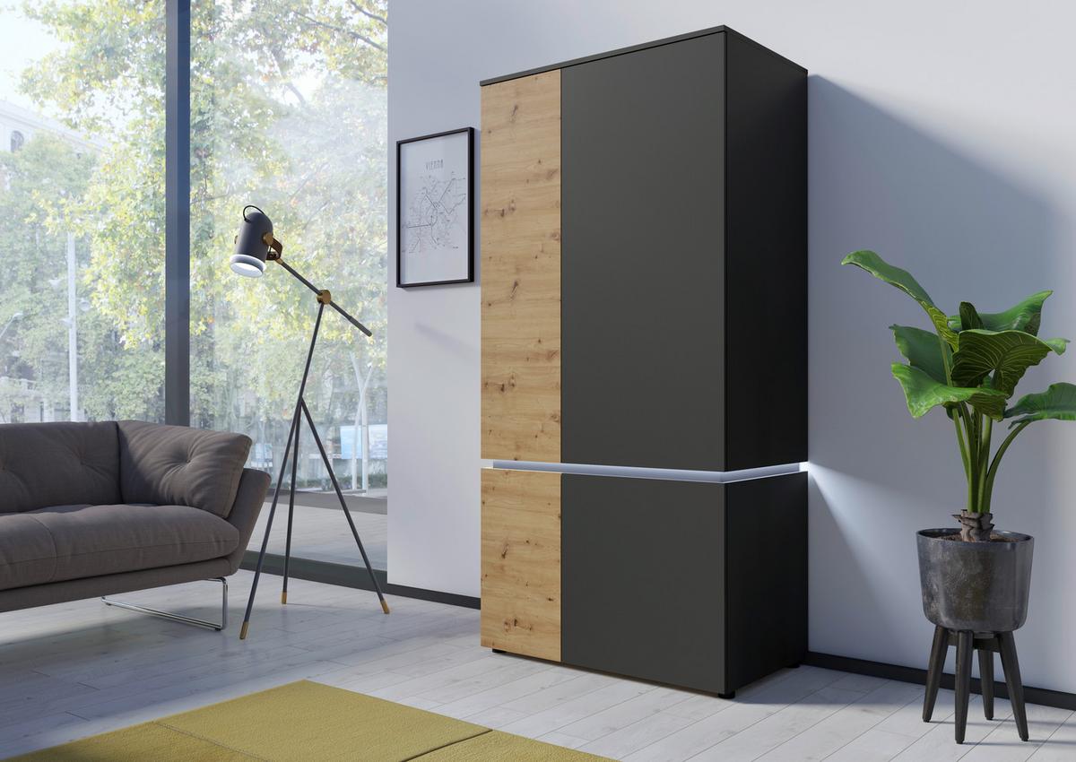 Schrank Luci Grau Eiche Artisan/grau B: 95,4 Cm - Eichefarben/Eiche Artisan, Trend, Holzwerkstoff (95,4/199/58cm) - MID.YOU