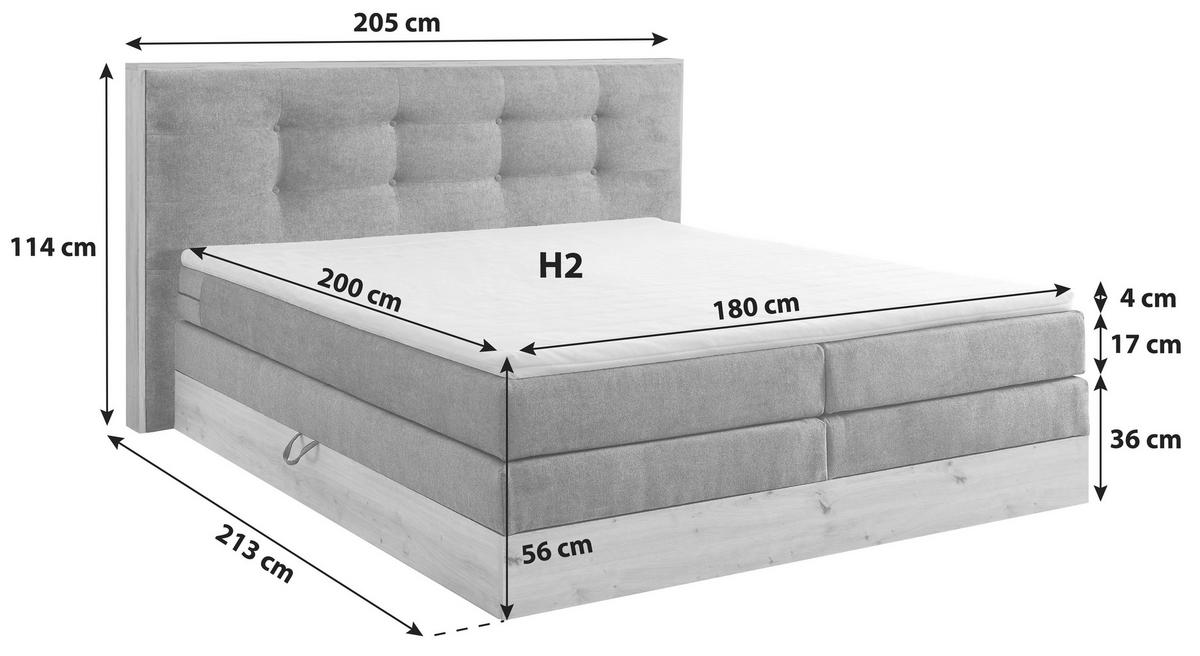 Boxspringbett mit Topper, Bettkasten 180x200 Preston - Anthrazit, MODERN, Holz/Holzwerkstoff (180/200cm) - Livetastic