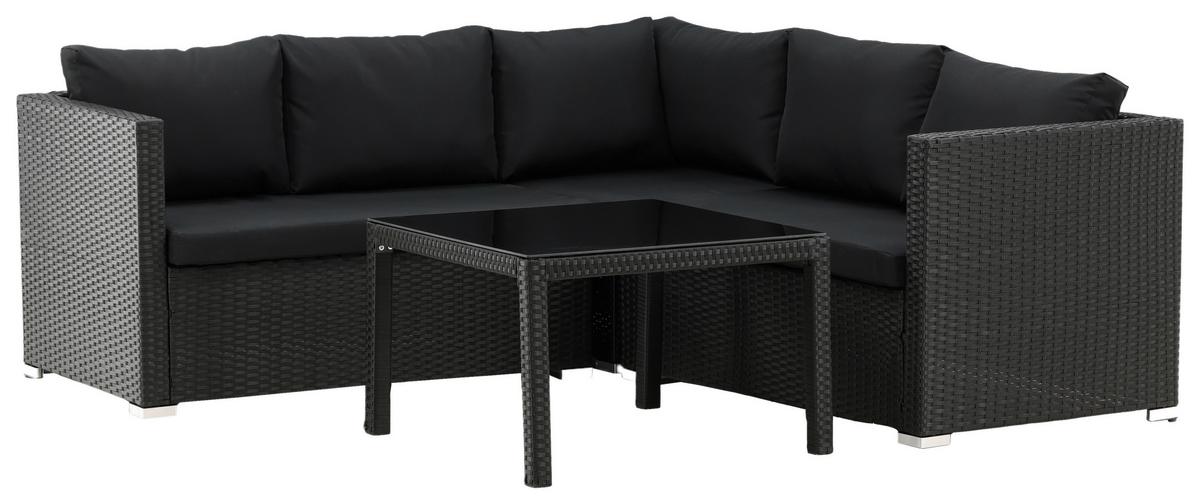 Loungegarnitur Kuba - Schwarz, KONVENTIONELL, Glas/Kunststoff - Gardenson