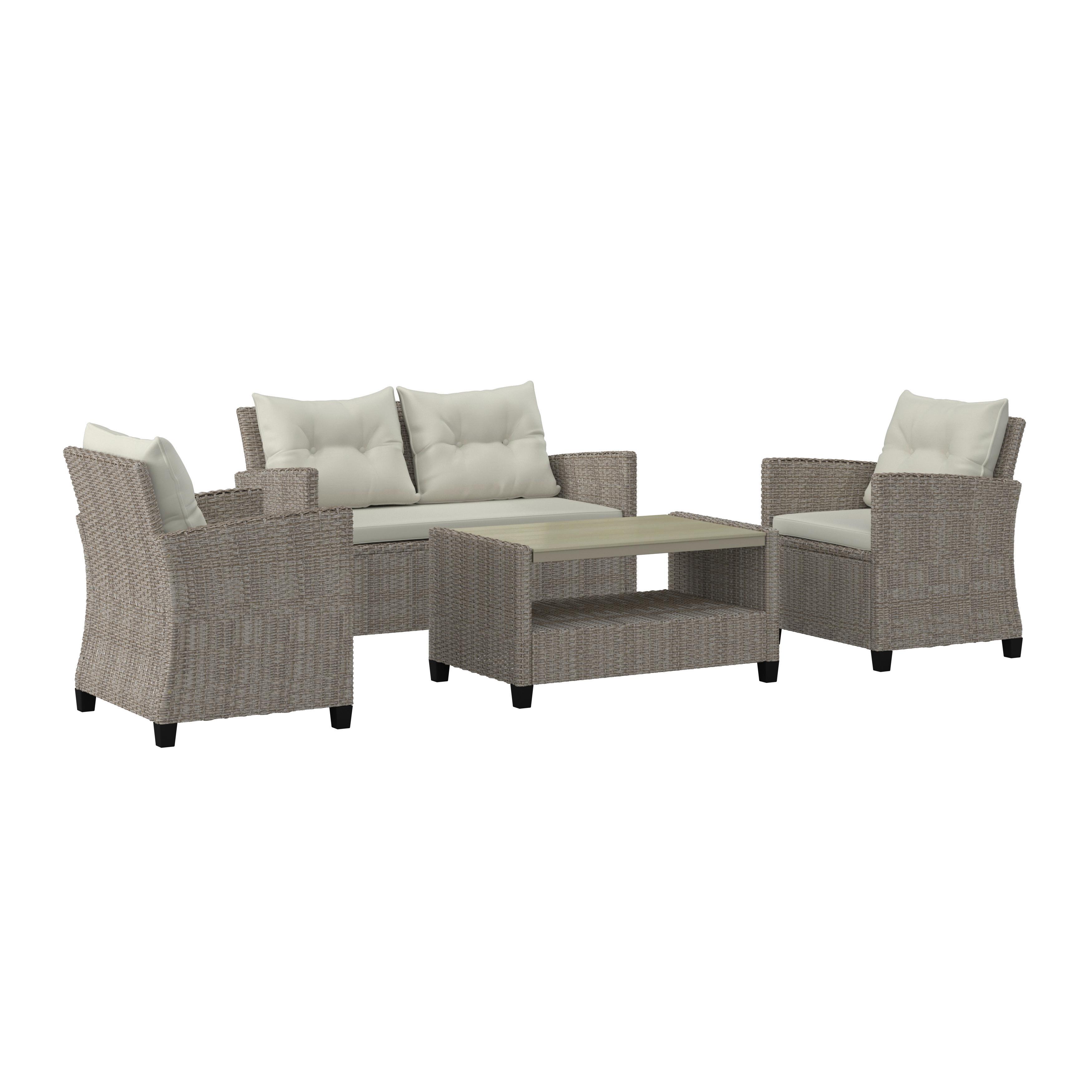 Loungegarnitur 4-Tlg. Kos Holz /Kunststoff/Metall mit Kissen - Beige/Creme, MODERN, Holzwerkstoff/Kunststoff - Luca Bessoni