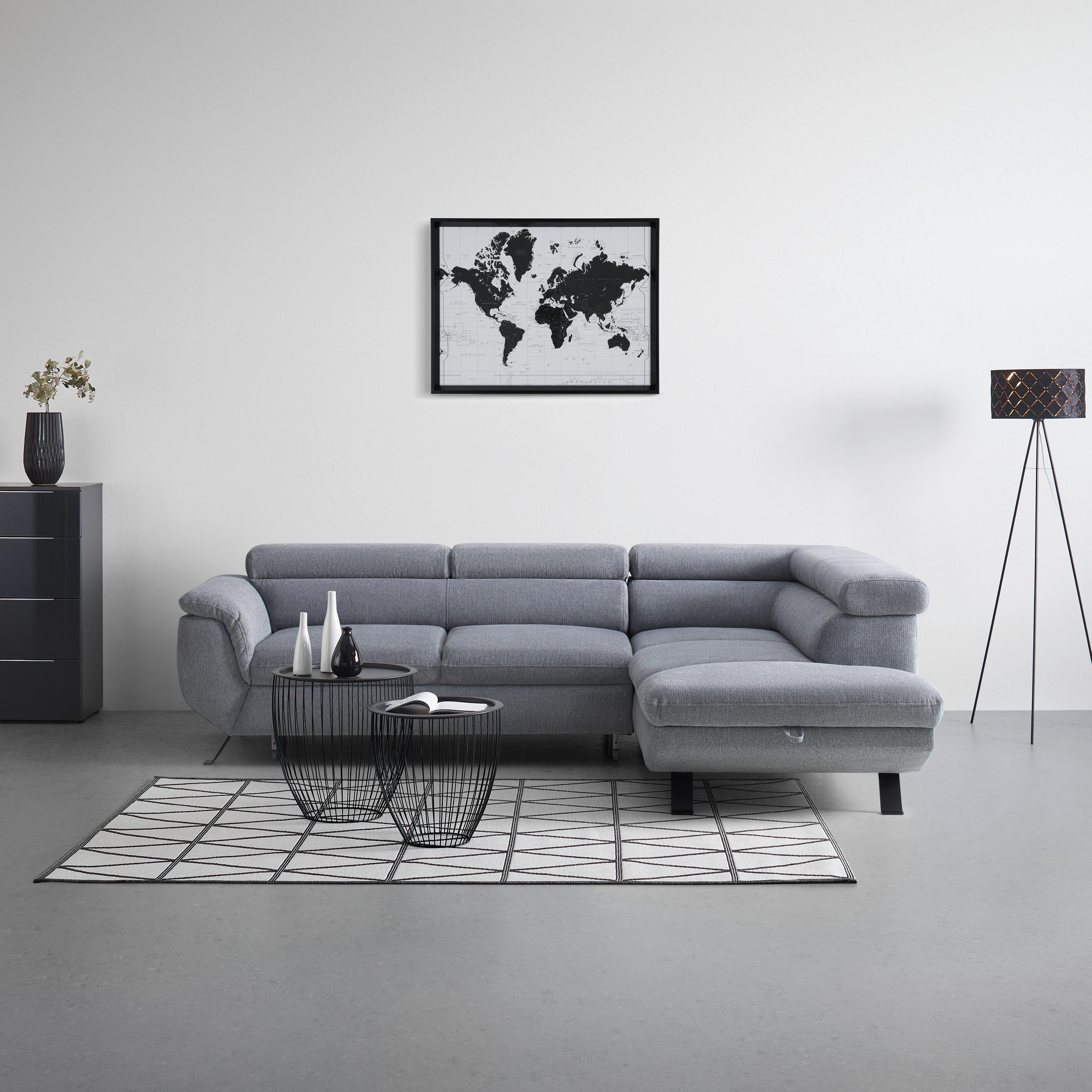 Sedací souprava RAVEN, pravá, s úložným prostorem a lůžkem - šedá/černá, Moderní, kov/textil (257/198cm) - Mömax