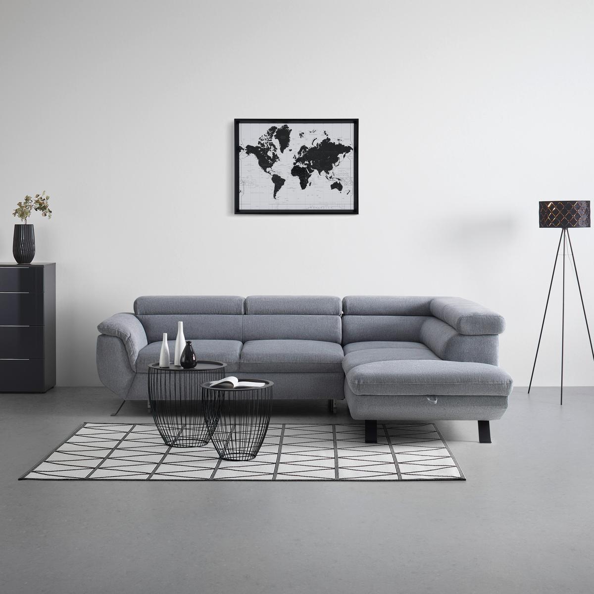 Sedacia súprava RAVEN, pravá, s úložným priestorom a lôžkom - čierna/sivá, Modern, kov/textil (257/198cm) - Mömax