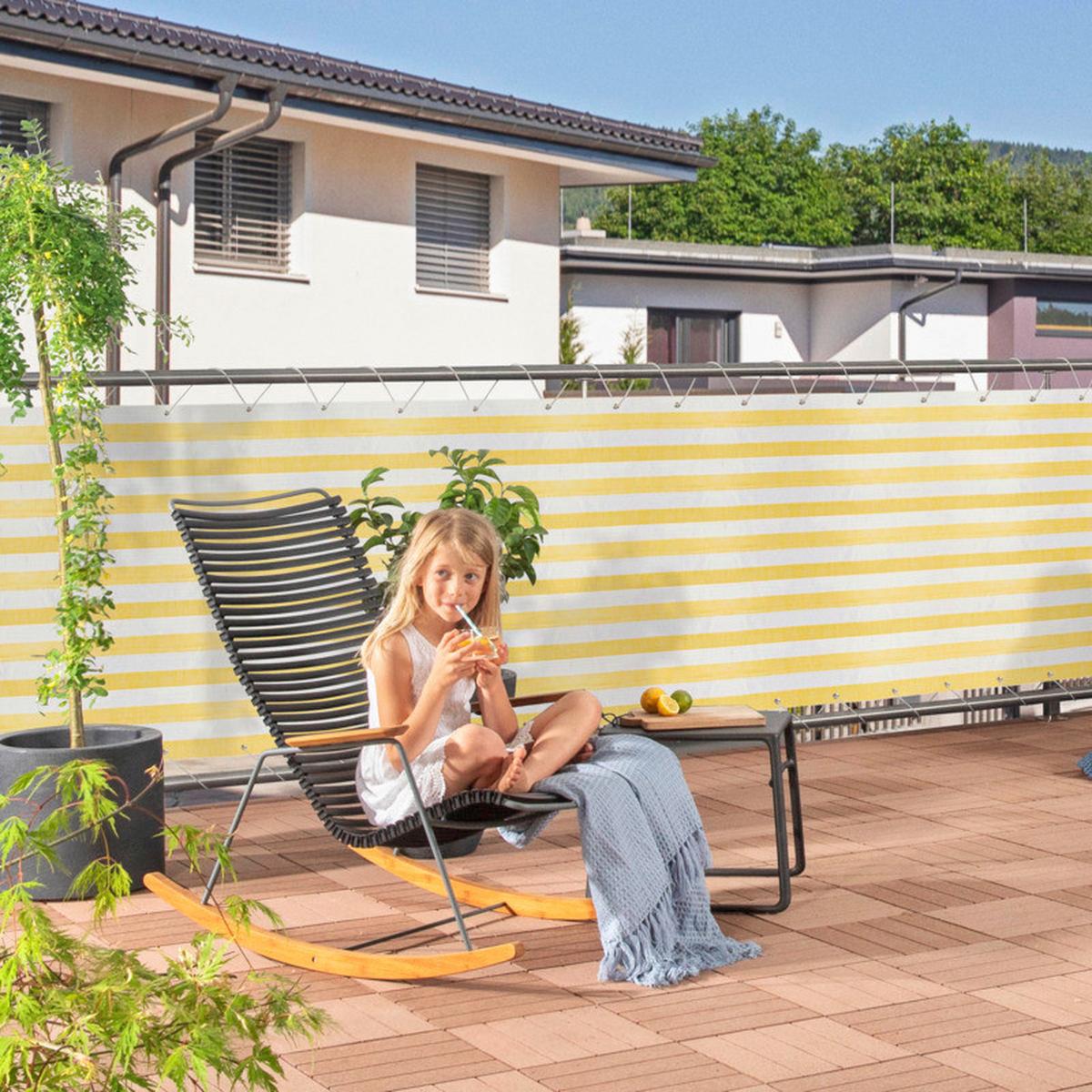Sichtschutz Balkonblende Ibiza 0,9x5m, - Gelb/Weiß, Basics, Kunststoff (500/90cm) - Windhager