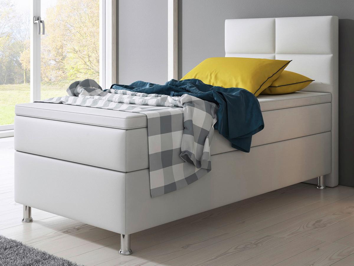 Boxspringbett Mit Topper Lederlook 90x210 Miami-F - Silberfarben/Weiß, KONVENTIONELL, Leder/Textil (90/115/210cm) - MID.YOU