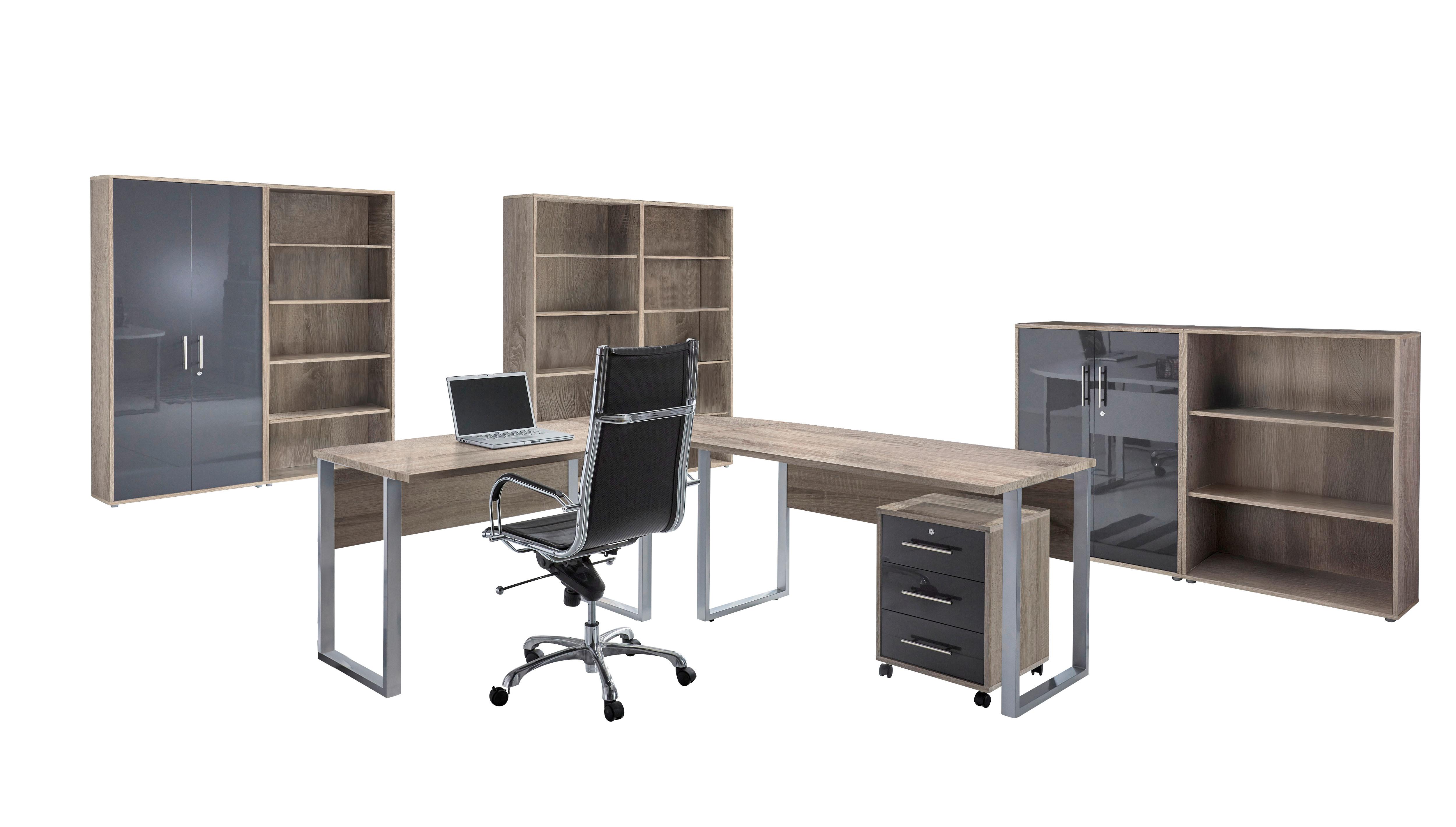 Büro Office Edition Eiche Dekor/Anthrazit - Anthrazit Hochglanz/Sonoma Eiche, MODERN, Holzwerkstoff - MID.YOU