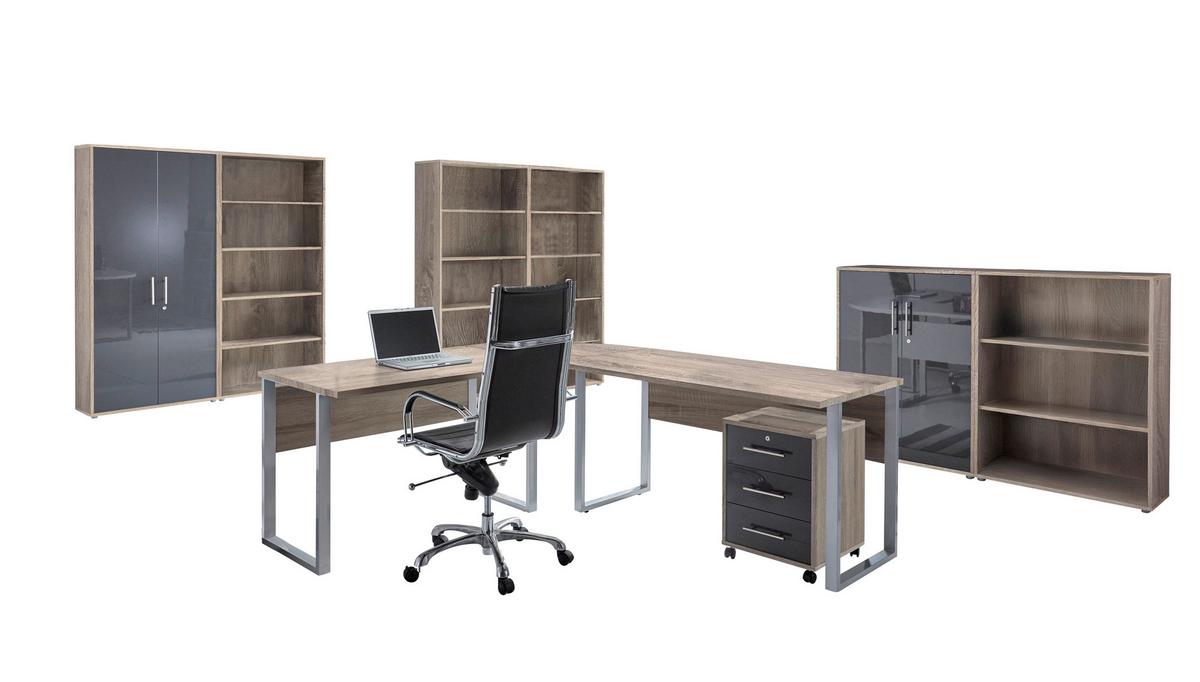 Büro Office Edition Eiche Dekor/Anthrazit - Anthrazit Hochglanz/Sonoma Eiche, MODERN, Holzwerkstoff - MID.YOU
