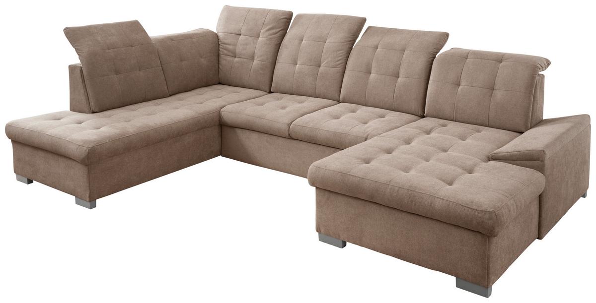 Wohnlandschaft Zira Hellbraun U: 212x330x169cm - Chromfarben/Hellbraun, MODERN, Textil (212/330/169cm) - Livetastic