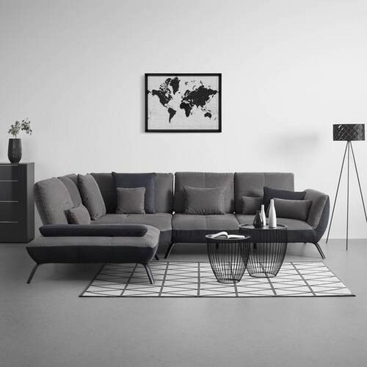 TRENDY, levá, antracitová, s 3 bederními polštáři - černá/tmavě šedá, Moderní, kov/kompozitní dřevo (250/310cm) - Premium Living