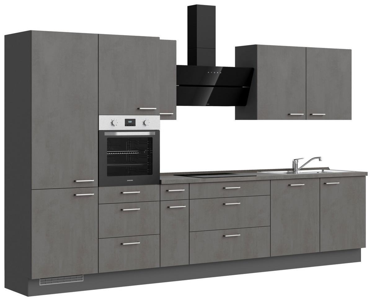 Kuchyňská linka 360 cm, bridl.šedý betón/bridl.šedá - barvy břidlice/barvy nerez oceli, Moderní, kov/kompozitní dřevo (360cm) - Nobilia