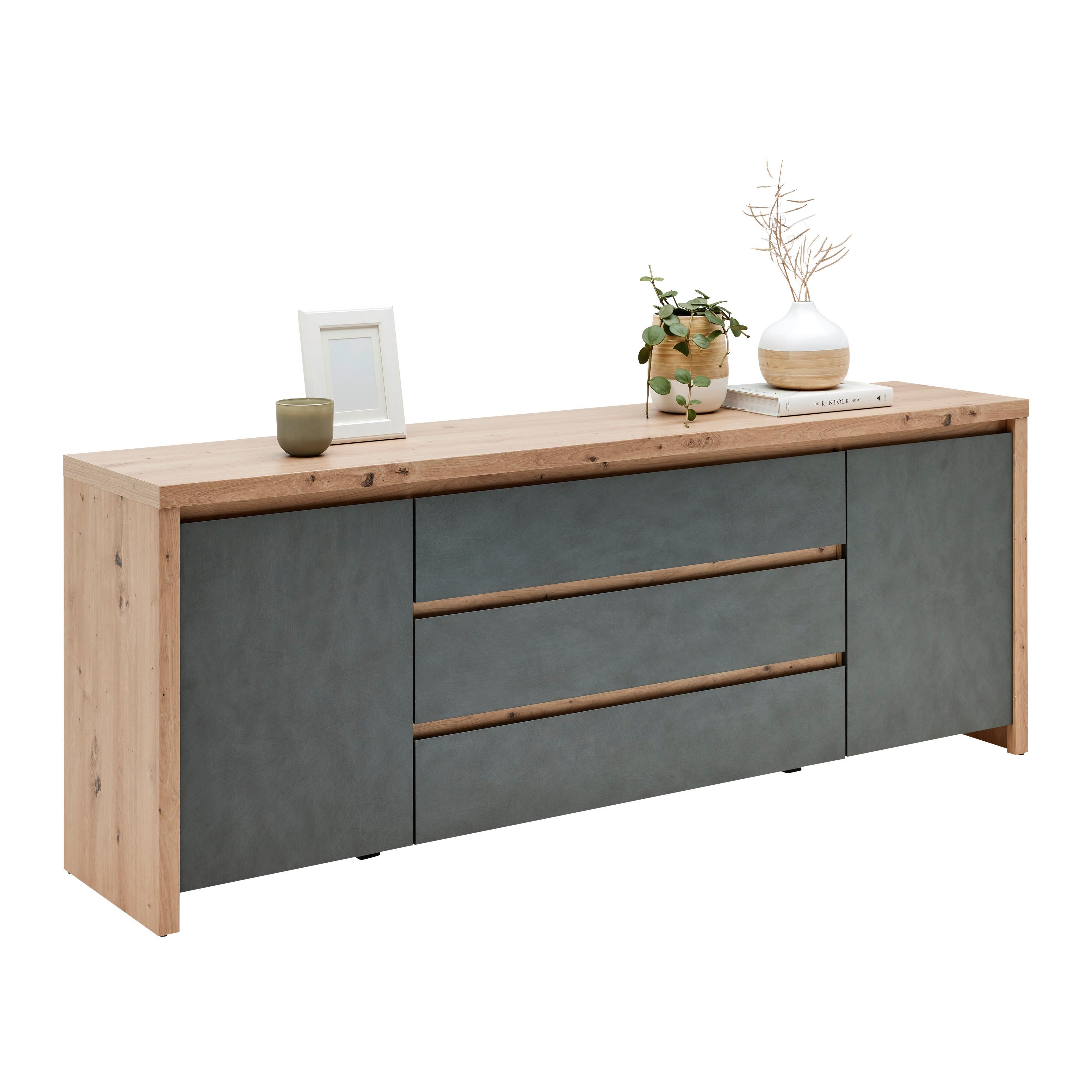 Kommode 190cm Larios Eiche Dekor/grau - Eiche Artisan/Grau, MODERN, Holzwerkstoff (190/71/40cm)