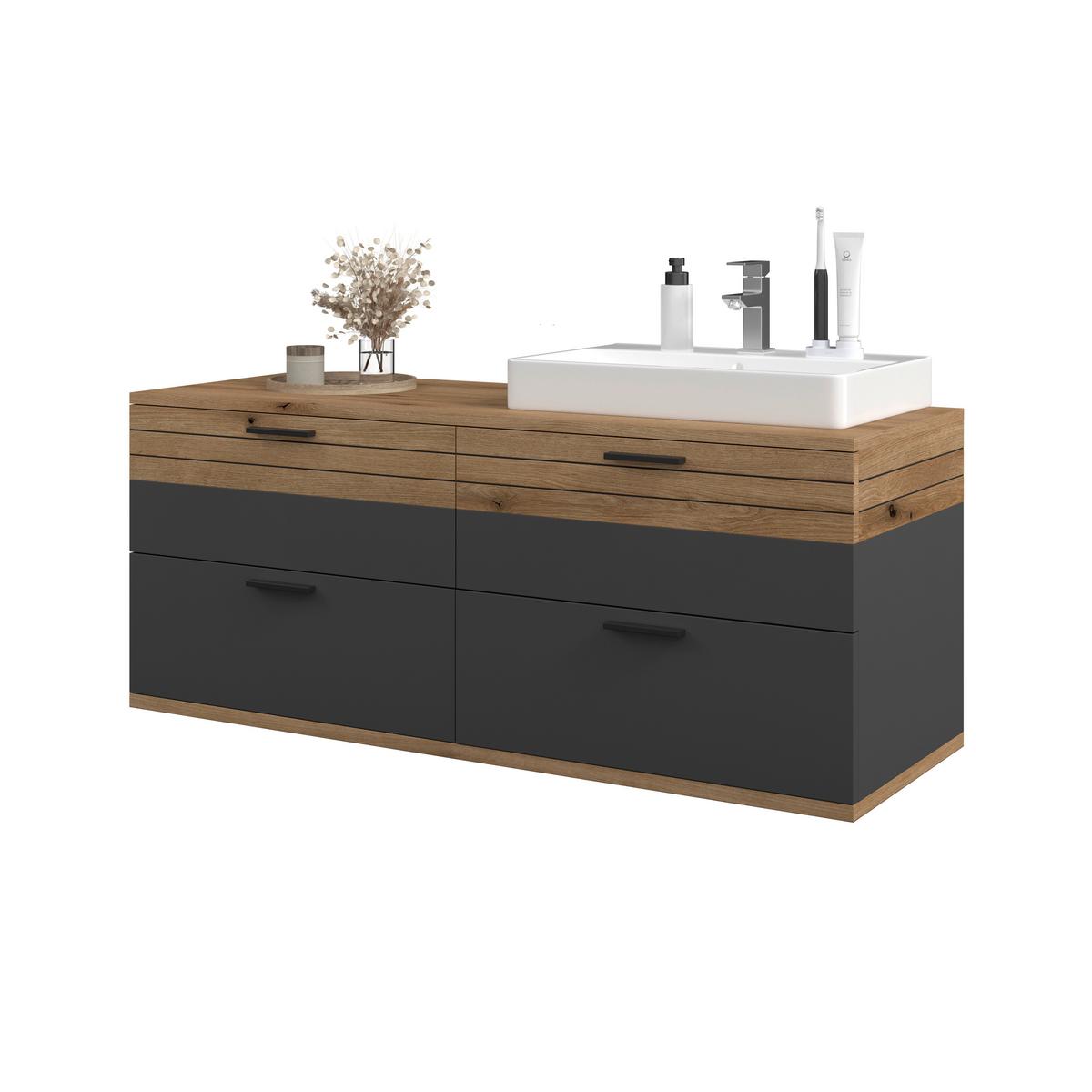 Waschbeckenunterschrank Cotia Cotlu B: 57 cm Anthrazit - Eichefarben/Anthrazit, MODERN, Keramik/Holzwerkstoff (140/57/48cm) - James Wood