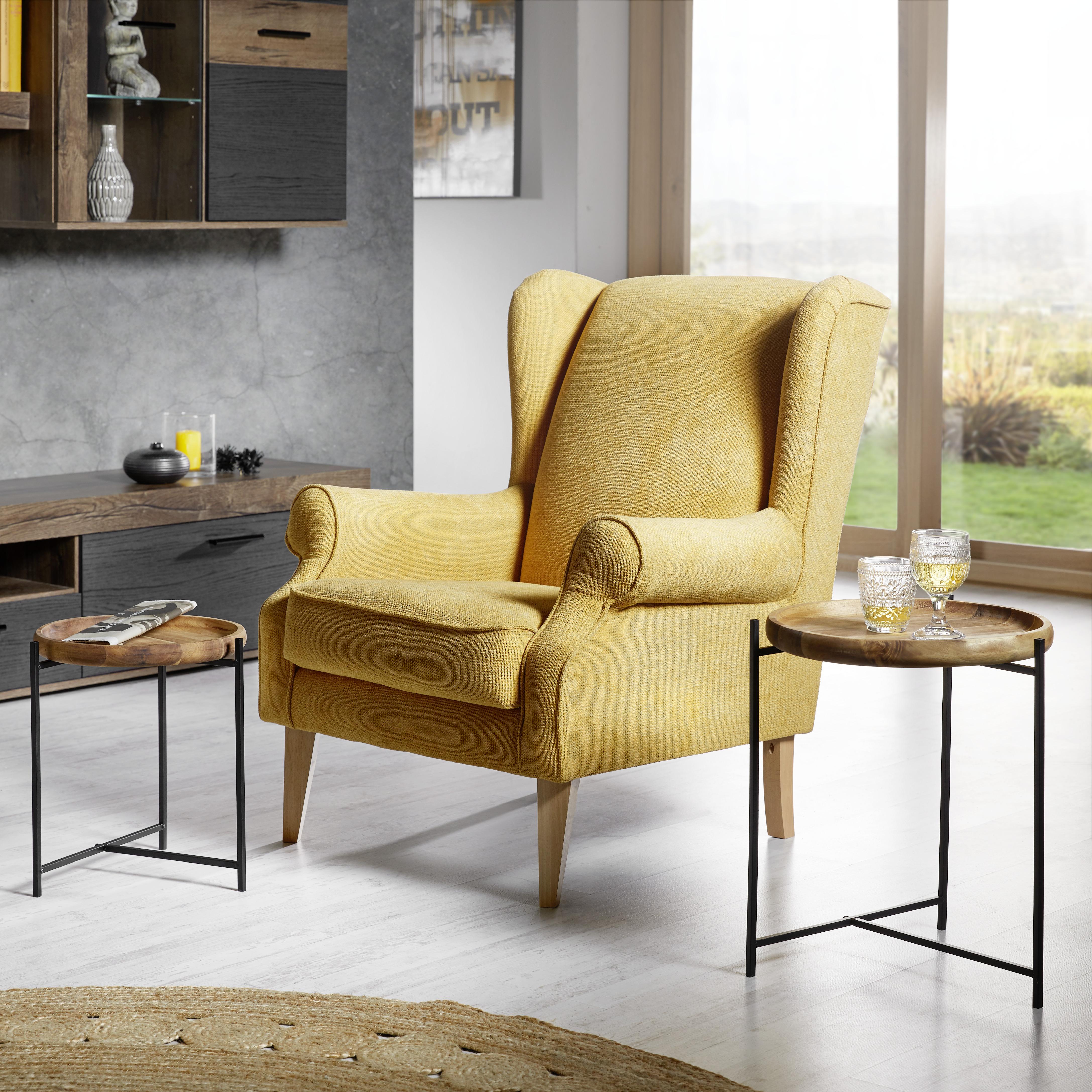 Kreslo Ušiak Viola - prírodné farby/žltá, textil (82/95/48/85cm) - Modern Living