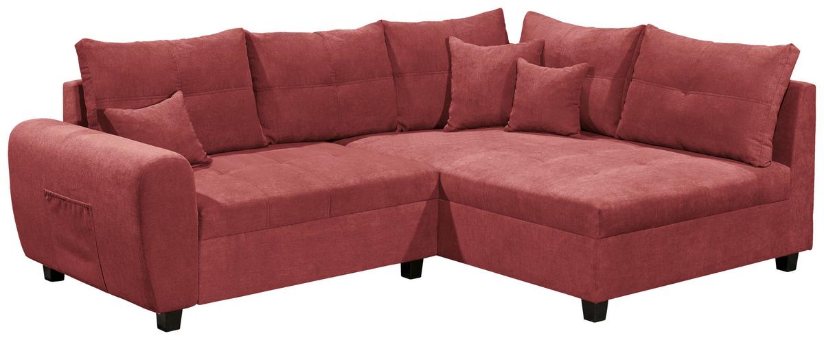 Ecksofa Inkl. Kissen + Hocker Lea, Polyester-Nylon - Beere/Schwarz, Basics, Holzwerkstoff/Textil (248/176cm) - MID.YOU