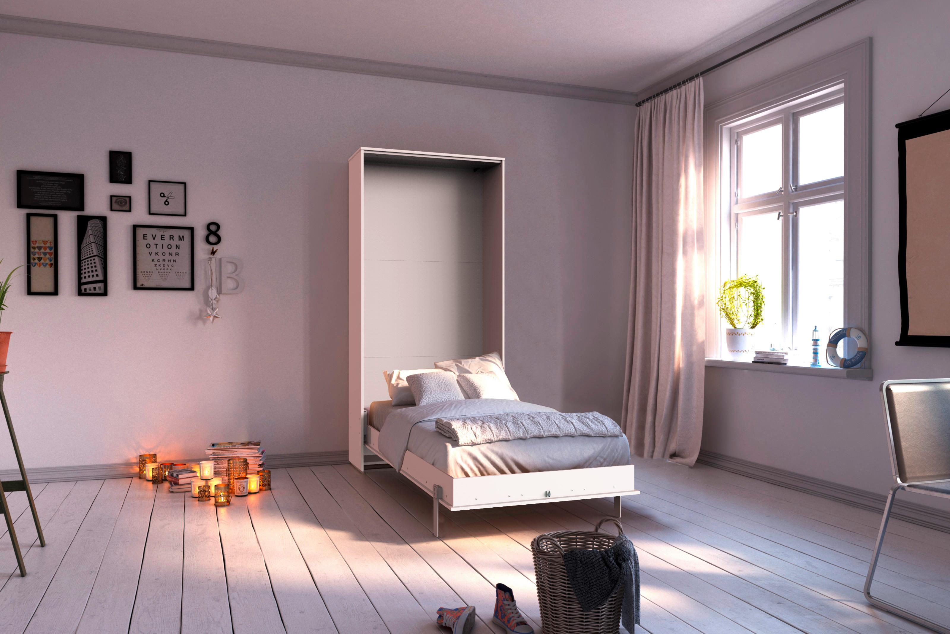 Schrankbett mit Lattenrost 90x200 Juist, Weiß - Weiß, KONVENTIONELL, Holz/Holzwerkstoff (90/200cm) - MID.YOU