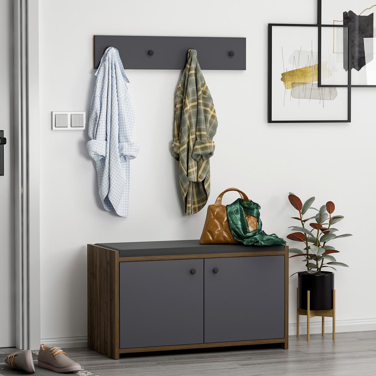 Garderobe Zen 2-teilig Antharazit B: 80 Cm - Anthrazit, Design, Holzwerkstoff (80/45/35cm) - Livetastic