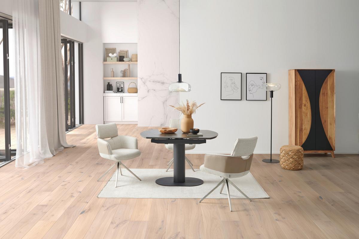 Armlehnstuhl Blake Beige, Sitzfl. 360° Drehbar - Taupe/Edelstahlfarben, KONVENTIONELL, Textil/Metall (59,5/90,5/64,5cm) - Livetastic