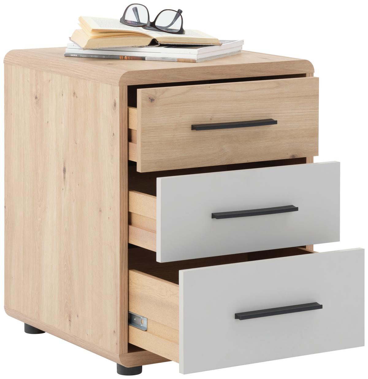 Rollcontainer Eiche Dekor Fontana Plus, H: 59,60cm - Kaschmir/Eichefarben, MODERN, Holzwerkstoff (44,3/59,6/50cm)