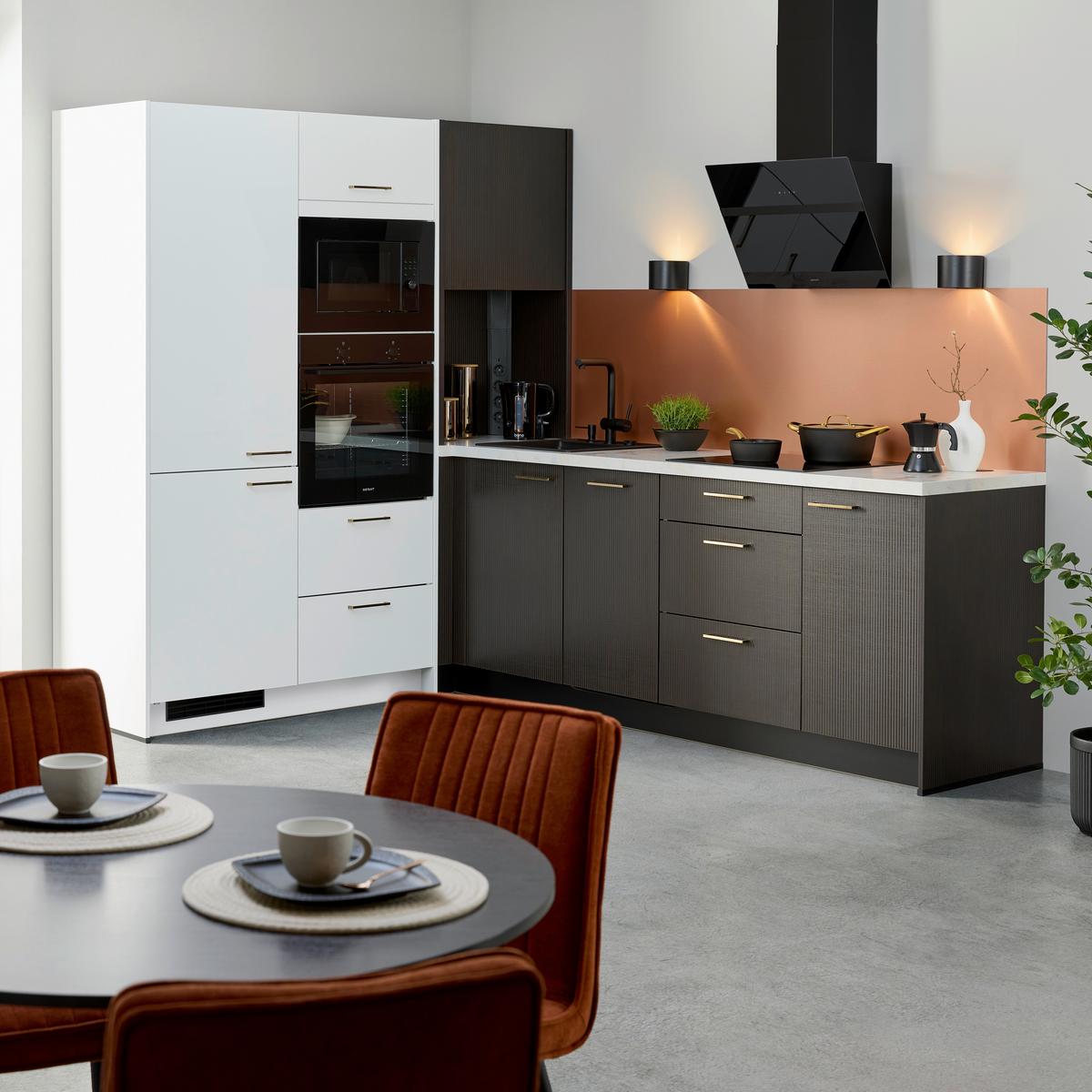 Eckküche Star/stripe - Weiß Hochglanz/Dunkelbraun, Design, Holzwerkstoff (188,3/266,6cm) - Express-Kuechen