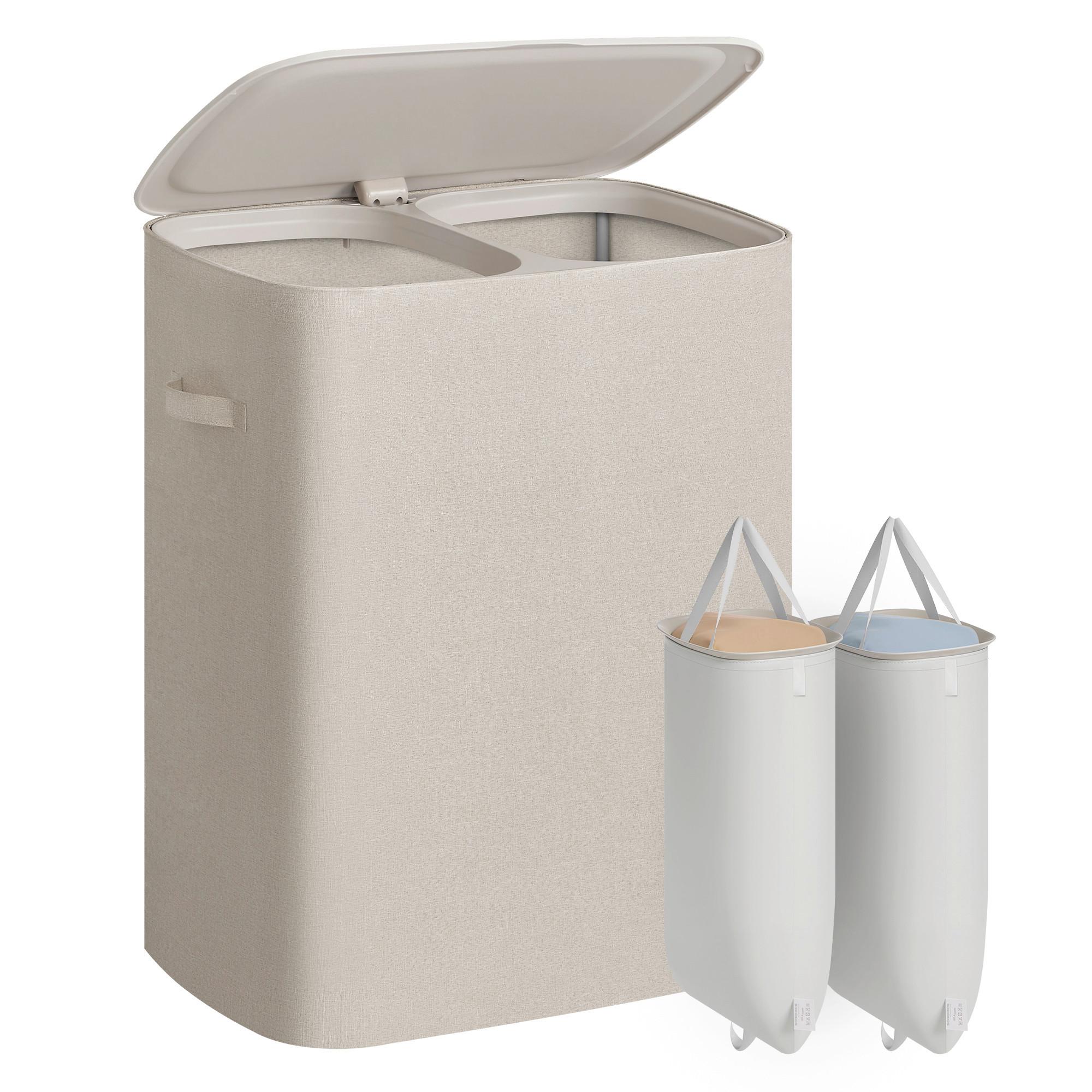 Wäschekorb Metall/Kunststoff/Textil - Beige, Basics, Kunststoff/Textil (56/70/40,5cm)