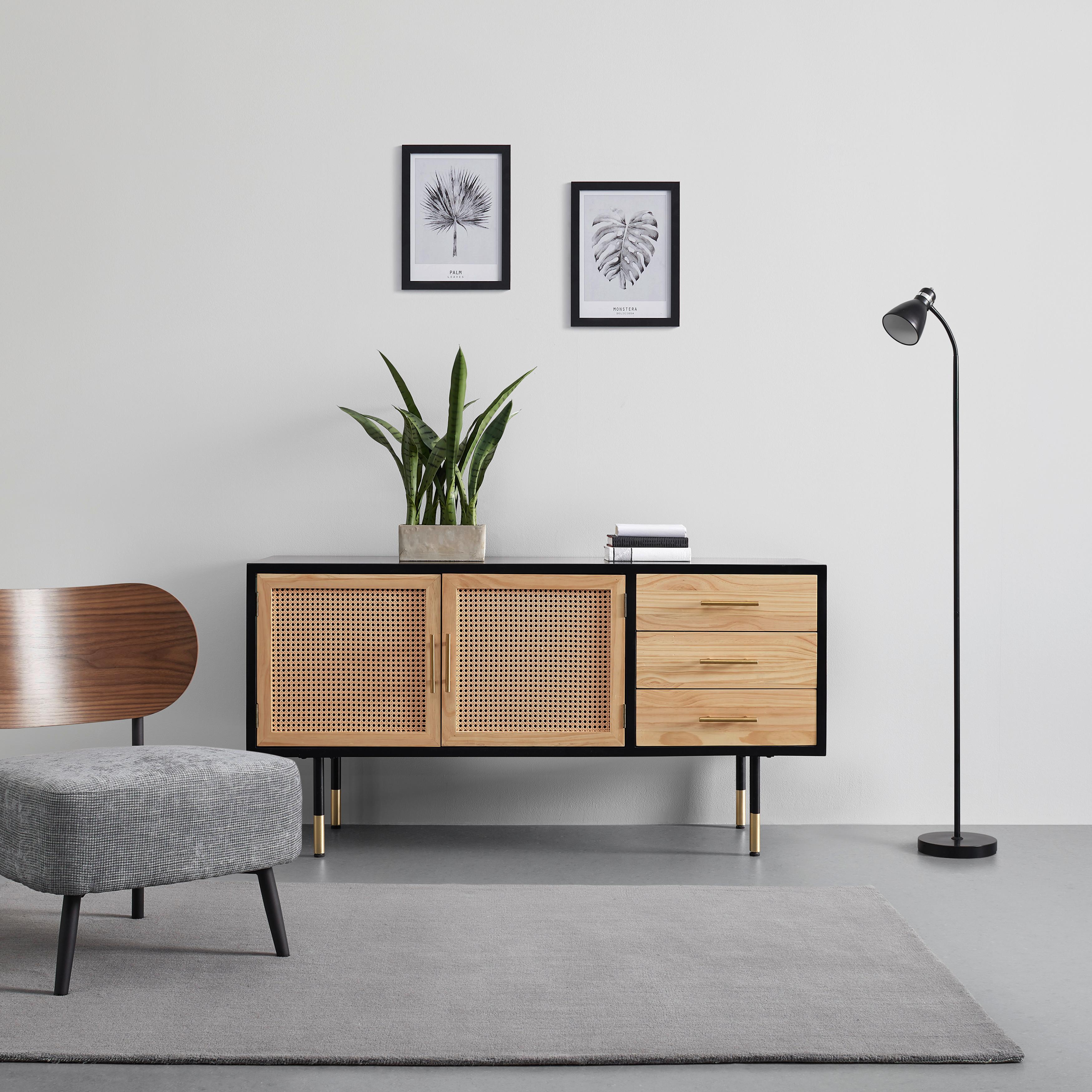 Komoda MASSIMO - čierna/zlatá, Modern, kov/drevo (150/76/40cm) - P & B
