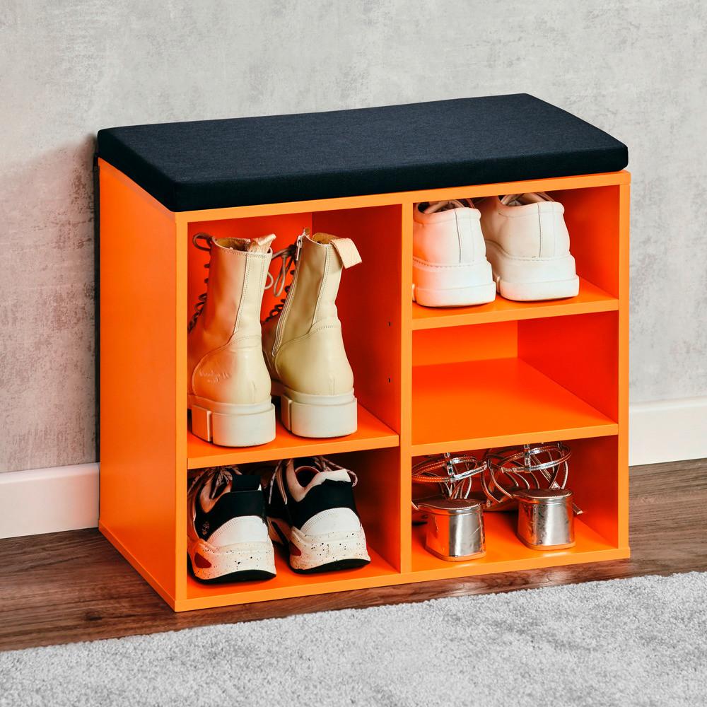 Schuhregal Mit Sitzkissen Orange, Schwarz B: 51,5 cm - Schwarz/Orange, Basics, Holzwerkstoff/Textil (51.5/48/29.5cm) - Kesper