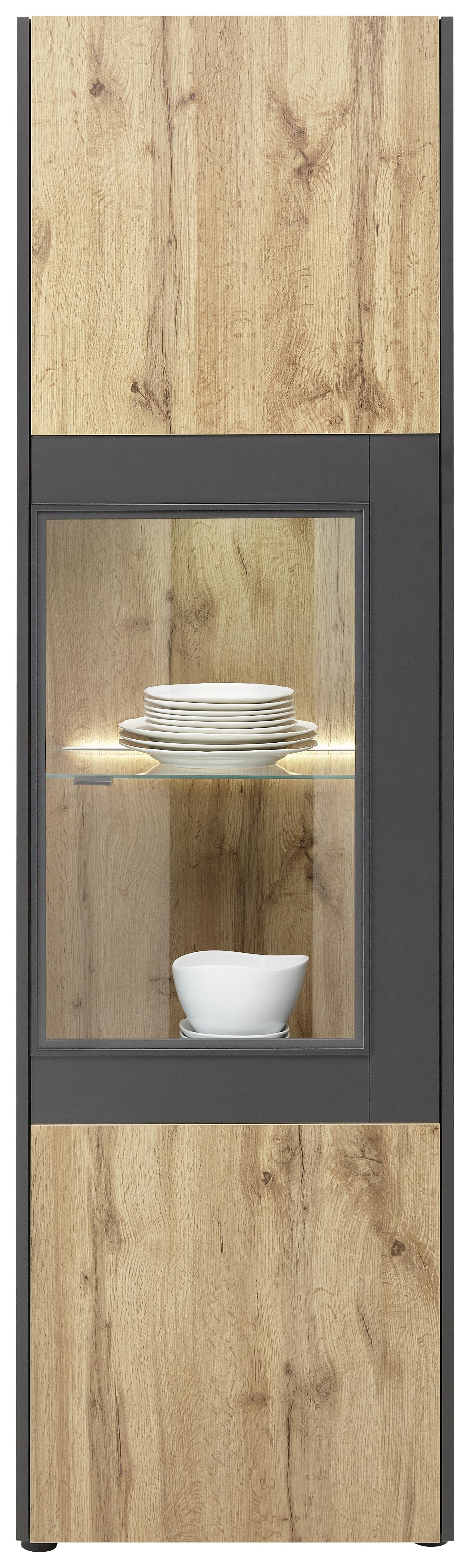 Vitrína Skagen - barvy dubu/černá, Moderní, kov/kompozitní dřevo (56/196/40cm) - Premium Living