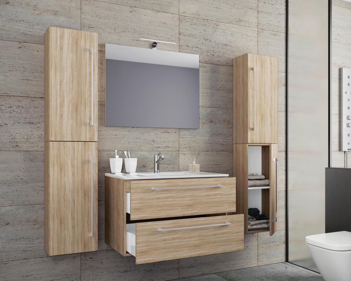 Badezimmer Badinos 5-Teilig Sonoma Eiche B: 126 cm - Weiß/Sonoma Eiche, MODERN, Keramik/Holzwerkstoff (127cm) - MID.YOU