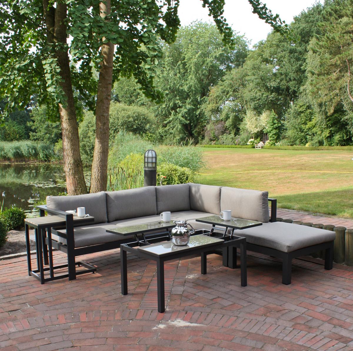 Loungegarnitur Miranda - Anthrazit/Grau, Basics, Glas/Kunststoff (177/65,5/247cm) - Gardenson