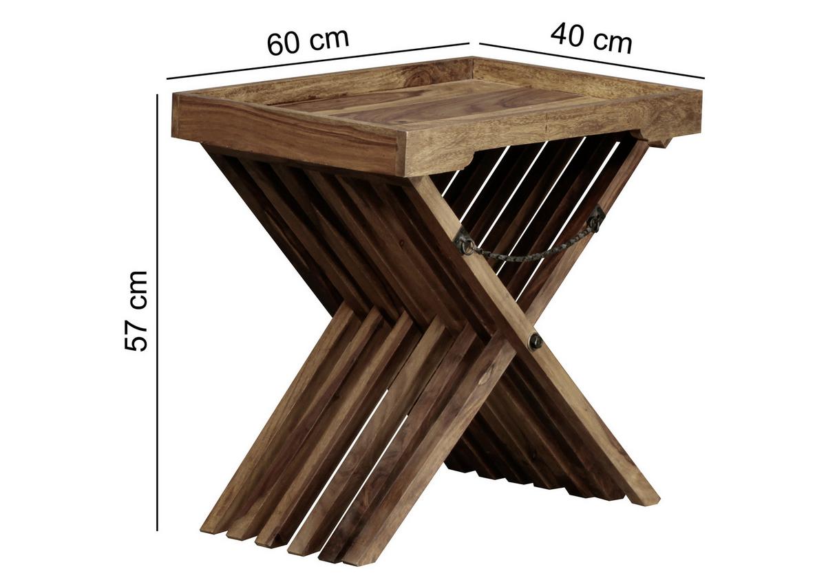 Sklápací príručný stolík Mumbai masív - farba indického palisandra, Design, drevo (60/40/57cm) - MID.YOU