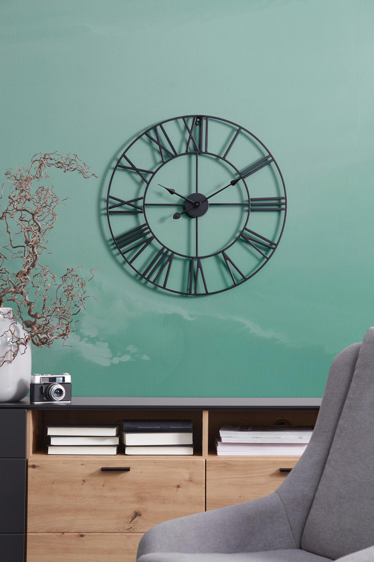 Wanduhr Aron Ø 60 cm Analog Schwarz Eisen Vintage-Look - Schwarz, Basics, Metall (60cm) - Luca Bessoni