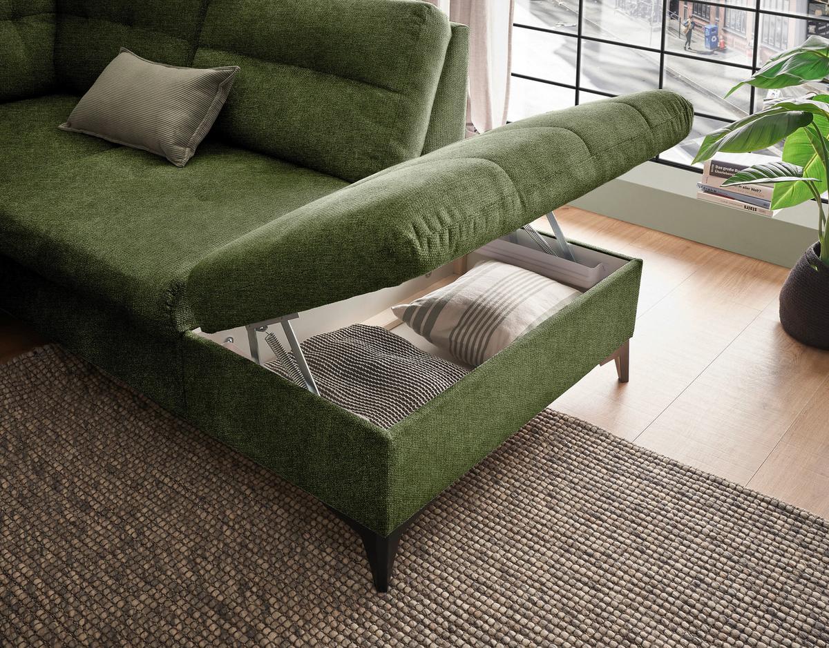 Wohnlandschaft Durban Mit Bettfunktion Olivgrün - Schwarz/Olivgrün, KONVENTIONELL, Textil (170/324/218cm) - MID.YOU