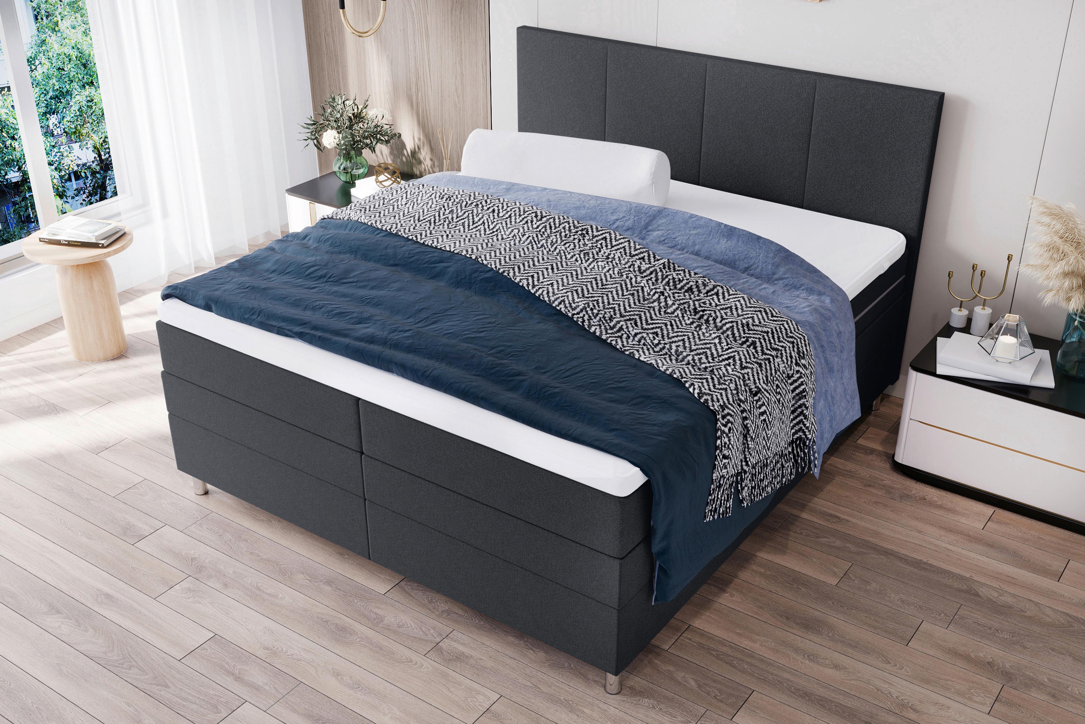 Boxspringbett Messina - Chromfarben/Anthrazit, KONVENTIONELL, Textil (140/200cm)