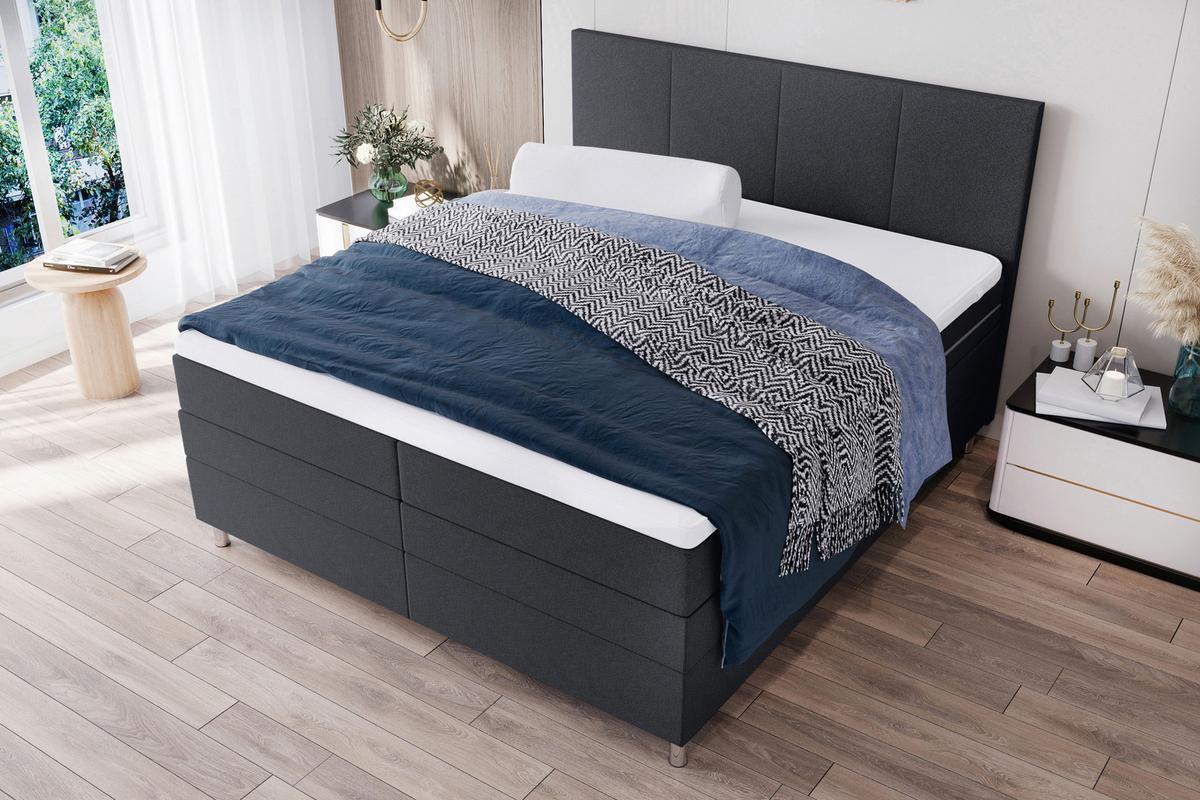 Boxspringbett Messina - Chromfarben/Anthrazit, KONVENTIONELL, Textil (160/200cm)