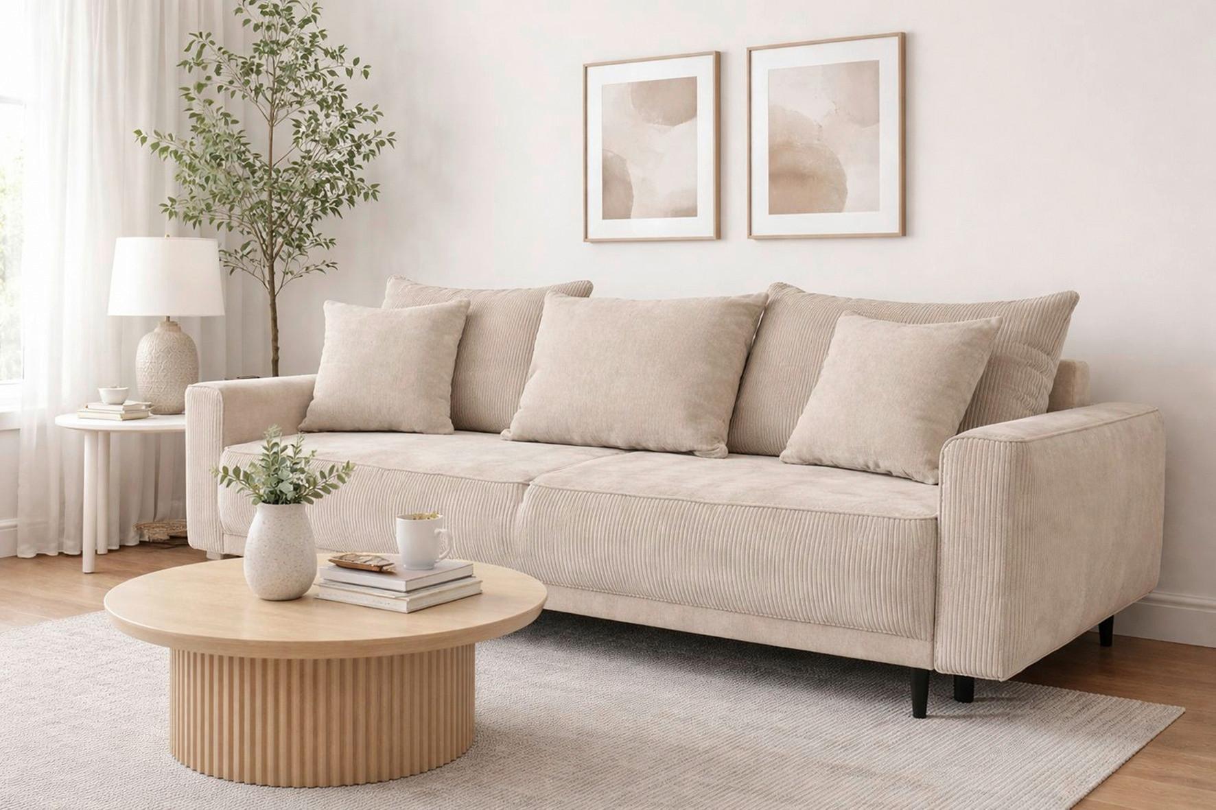 Schlafsofa Larisa Beige B: 232 cm - Beige/Schwarz, MODERN, Textil (232/96/112cm) - MID.YOU