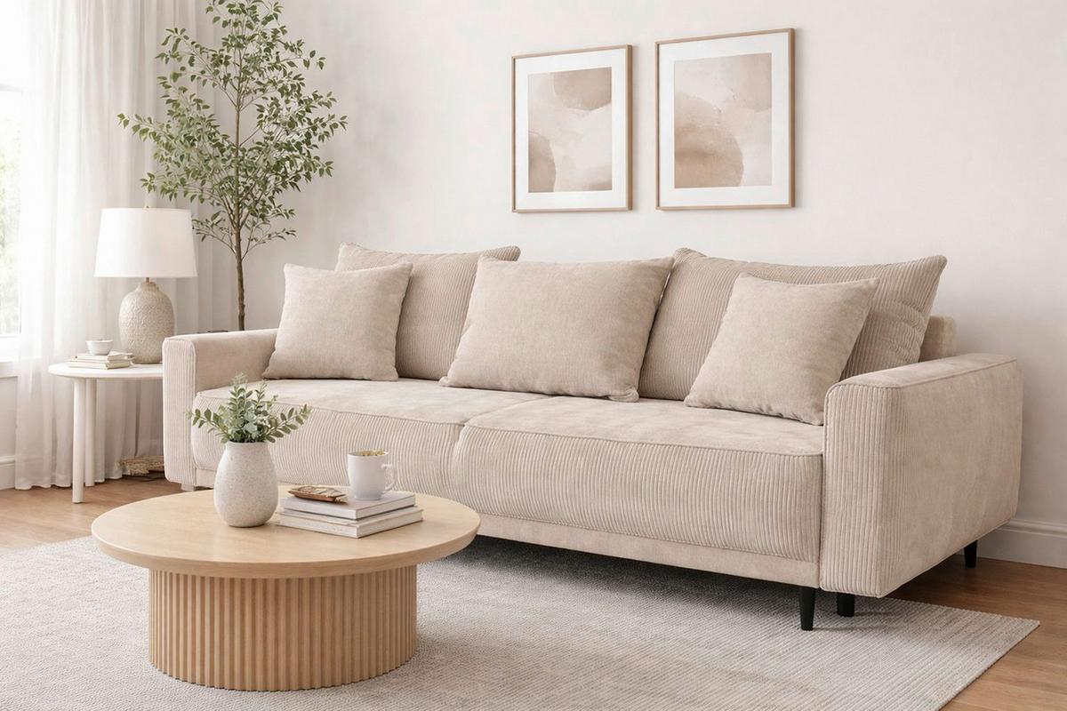 Schlafsofa Larisa Beige B: 232 cm - Beige/Schwarz, MODERN, Textil (232/96/112cm) - MID.YOU