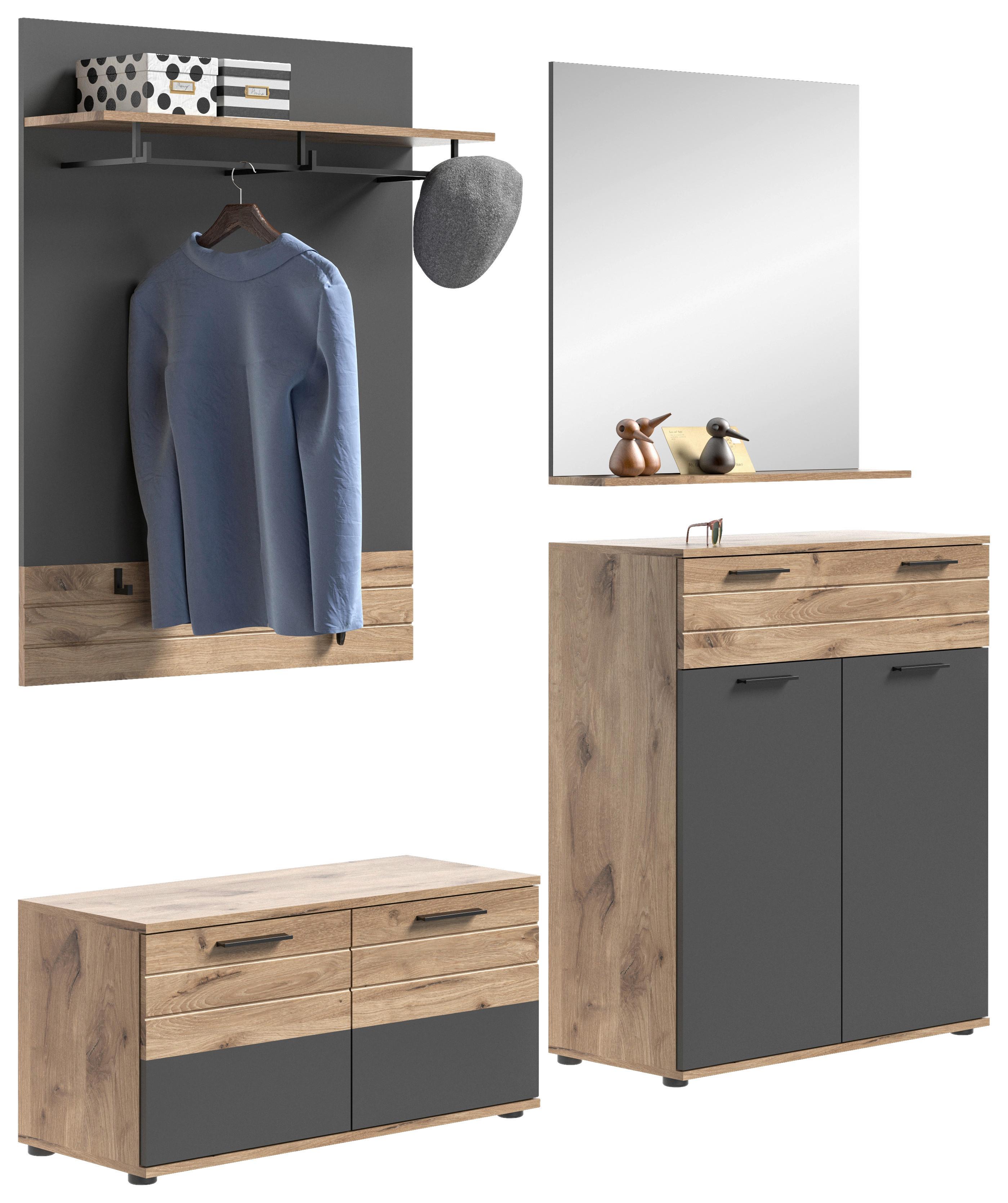 Mason B: 195 cm Nox Oak 4-teilig - Glas/Holzwerkstoff (195/200/38cm) - MID.YOU